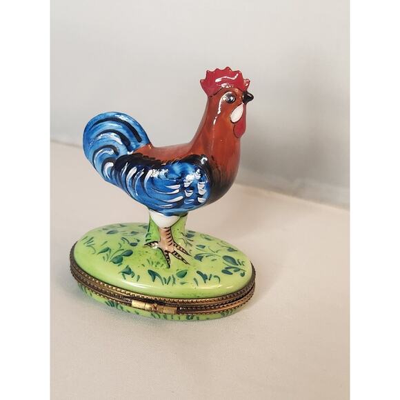 Limoges Trinket Box Tall Rooster Porcelain France Rochard Peint Main Rm - Picture 3 of 8